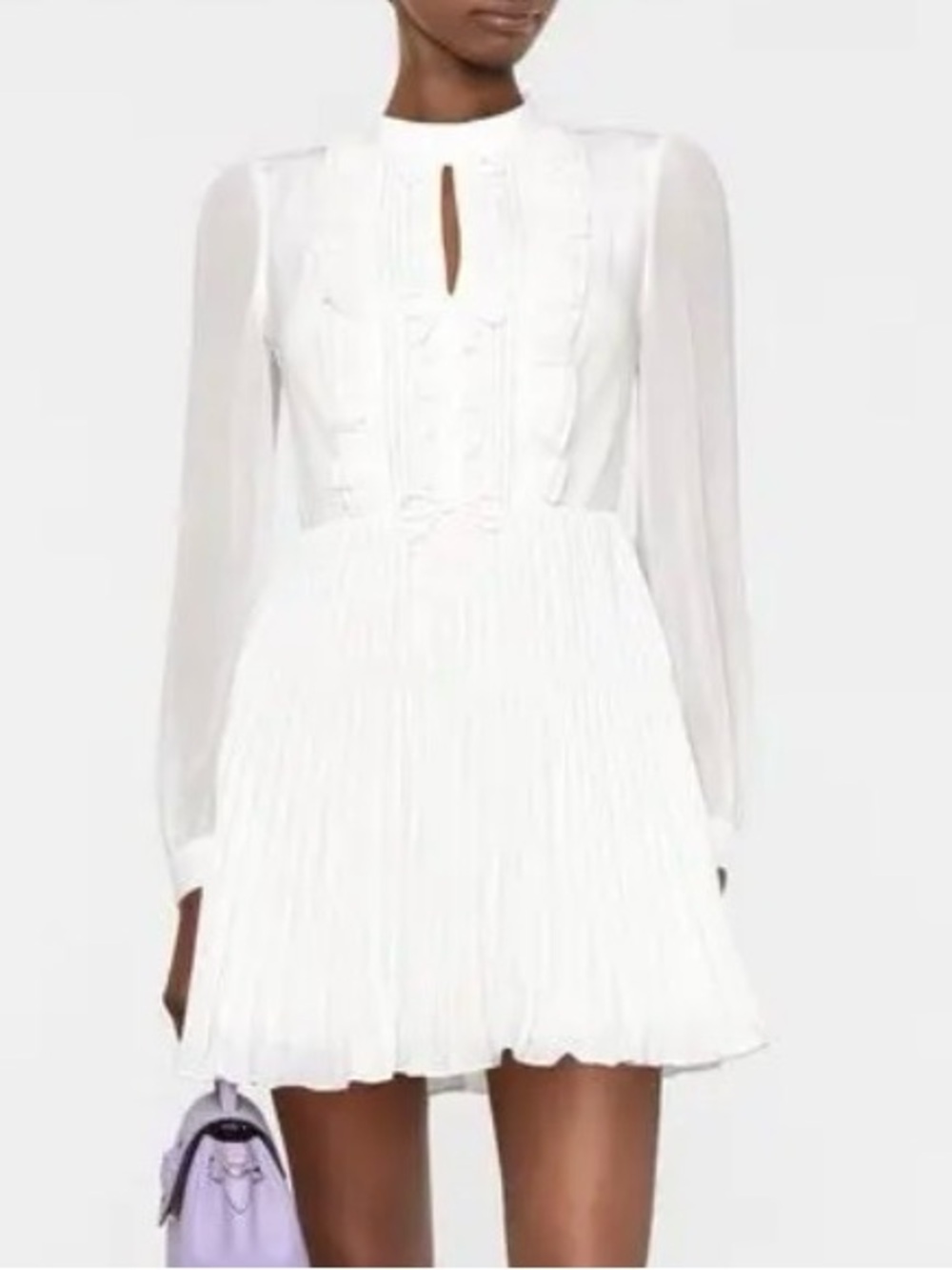 Self Portrait Ivory Ruffled Bib Mini Dress Women’s 6 - Picture 8 of 8
